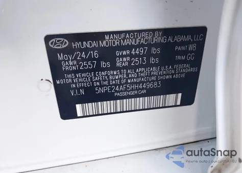 2017 Hyundai Sonata Se from USA, damaged, VIN 5NPE24AF5HH449683